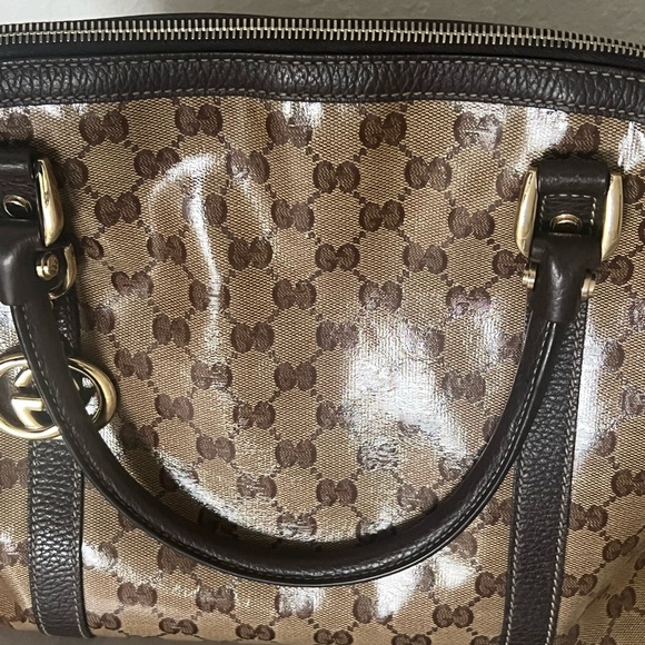 Crystal Monogram Medium GG Charm Dome Satchel Dark Brown - Picture 2 of 16